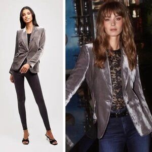 NEW L'AGENCE Chamberlain Velvet Blazer Silver Grey Retro French Career Neutral